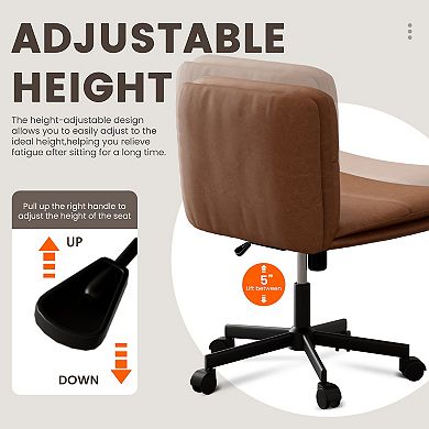 PU Leather Armless Office Chair, Adujustable Height, 360 Degree Swivel with Ultra Quiet Casters