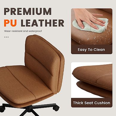 PU Leather Armless Office Chair, Adujustable Height, 360 Degree Swivel with Ultra Quiet Casters