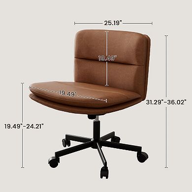 PU Leather Armless Office Chair, Adujustable Height, 360 Degree Swivel with Ultra Quiet Casters