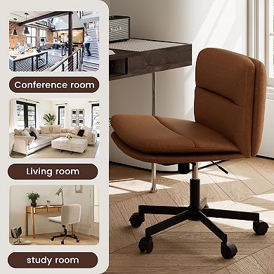 PU Leather Armless Office Chair, Adujustable Height, 360 Degree Swivel with Ultra Quiet Casters