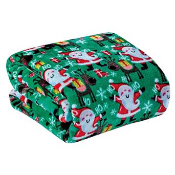 Green Joyful Santa Plush Decorative Christmas Machine Washable Throw