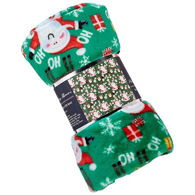 Green Joyful Santa Plush Decorative Christmas Machine Washable Throw