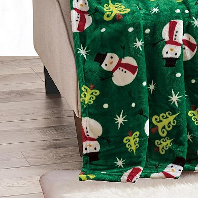 Green Snowman Plush Decorative Christmas Machine Washable Throw