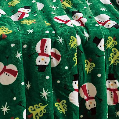 Green Snowman Plush Decorative Christmas Machine Washable Throw