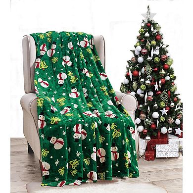 Green Snowman Plush Decorative Christmas Machine Washable Throw