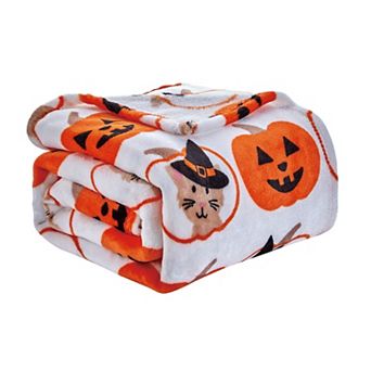 Pumpkins & Cats Plush Decorative Halloween Machine Washable Throw