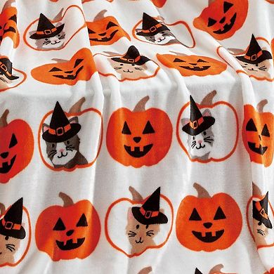 Pumpkins & Cats Plush Decorative Halloween Machine Washable Throw