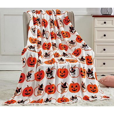 Pumpkins & Cats Plush Decorative Halloween Machine Washable Throw