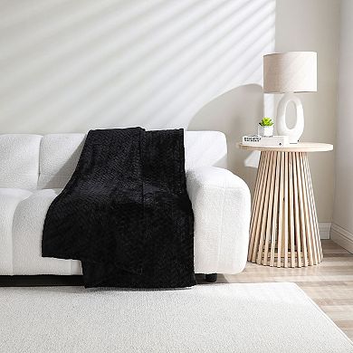 Kate Aurora Herringbone Shag Ultra Soft and Plush Accent Throw Blanket - 50 in. W x 60 in. L
