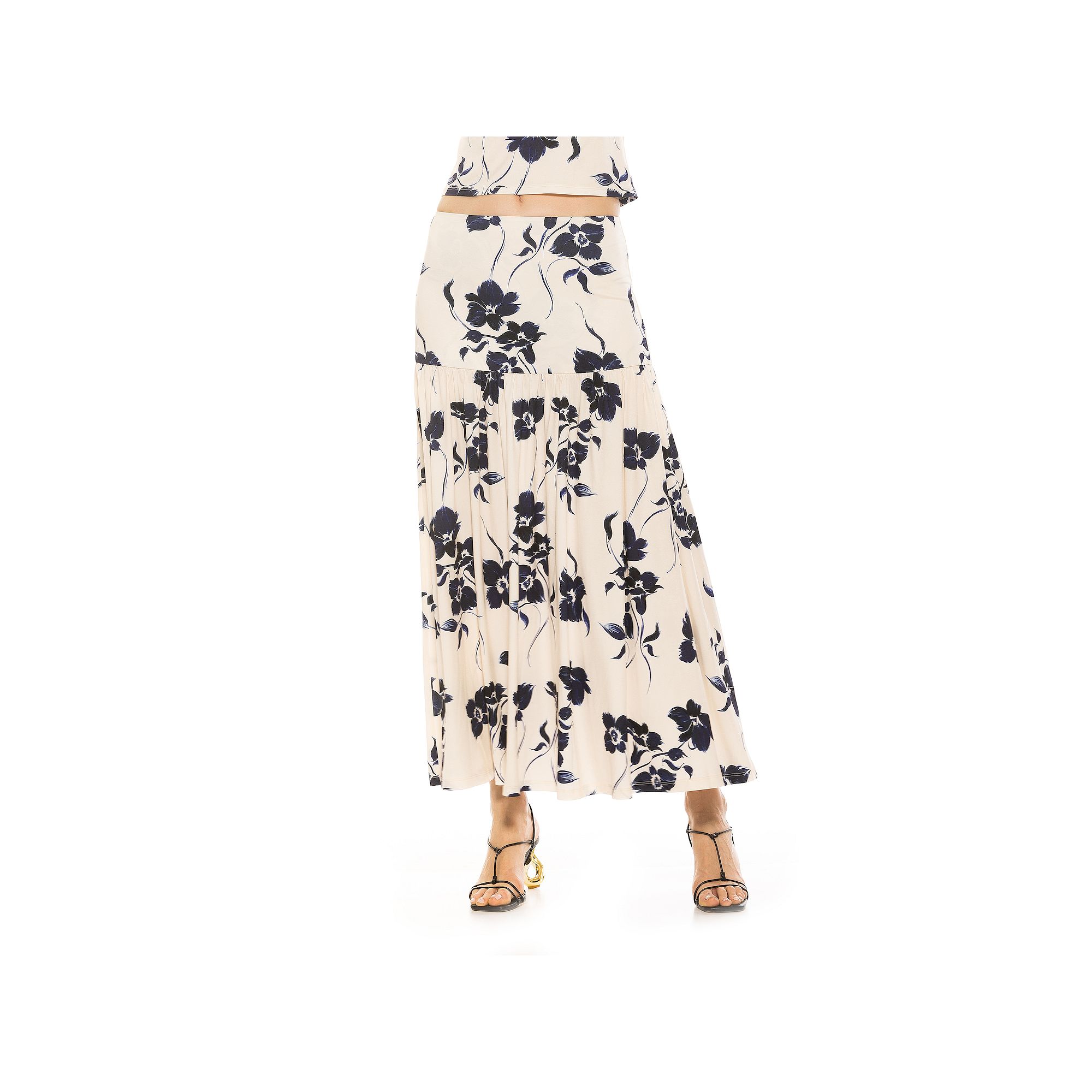 Womens ALEXIA ADMOR Lia Shirred Maxi Skirt, Size: XS, Blue Floral