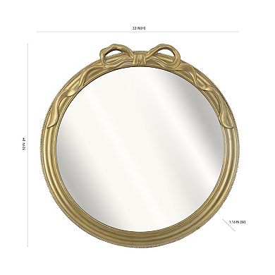 Belle Maison Decorative Gold Bow Round Wall Mirror