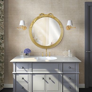 Belle Maison Decorative Gold Bow Round Wall Mirror