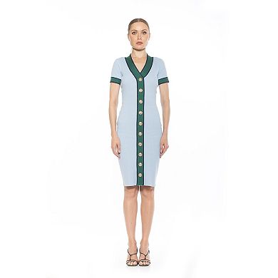 Women's ALEXIA ADMOR Otto V-Neck Ribbed Knit Button-Down Dress