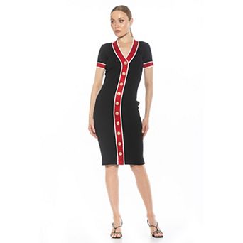 Women's ALEXIA ADMOR Otto V-Neck Ribbed Knit Button-Down Dress