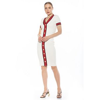 Women's ALEXIA ADMOR Otto V-Neck Ribbed Knit Button-Down Dress