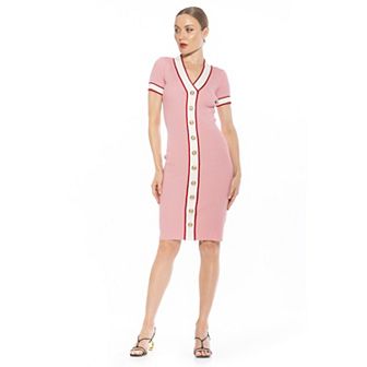 Women's ALEXIA ADMOR Otto V-Neck Ribbed Knit Button-Down Dress