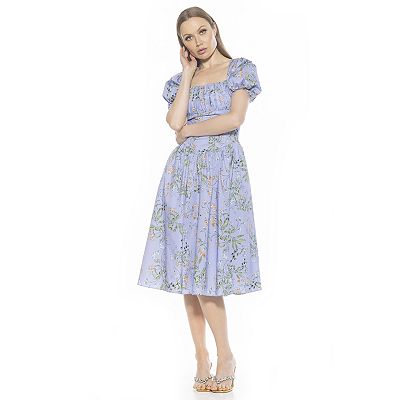 navy blue dress for baby girl Alexia Admor Women's Iris Smocked Puff Sleeve Midi Dress, Blue, XL main image 0