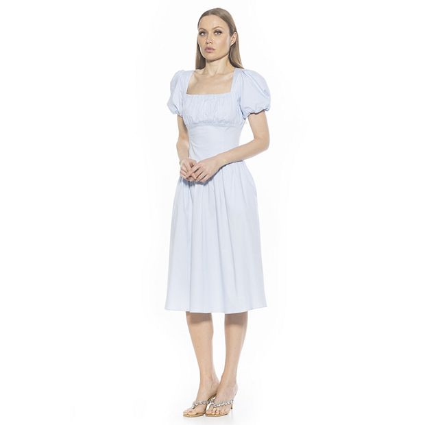 knee length dresses for ladies Women's Drop Waist Blue Denim Midi dress