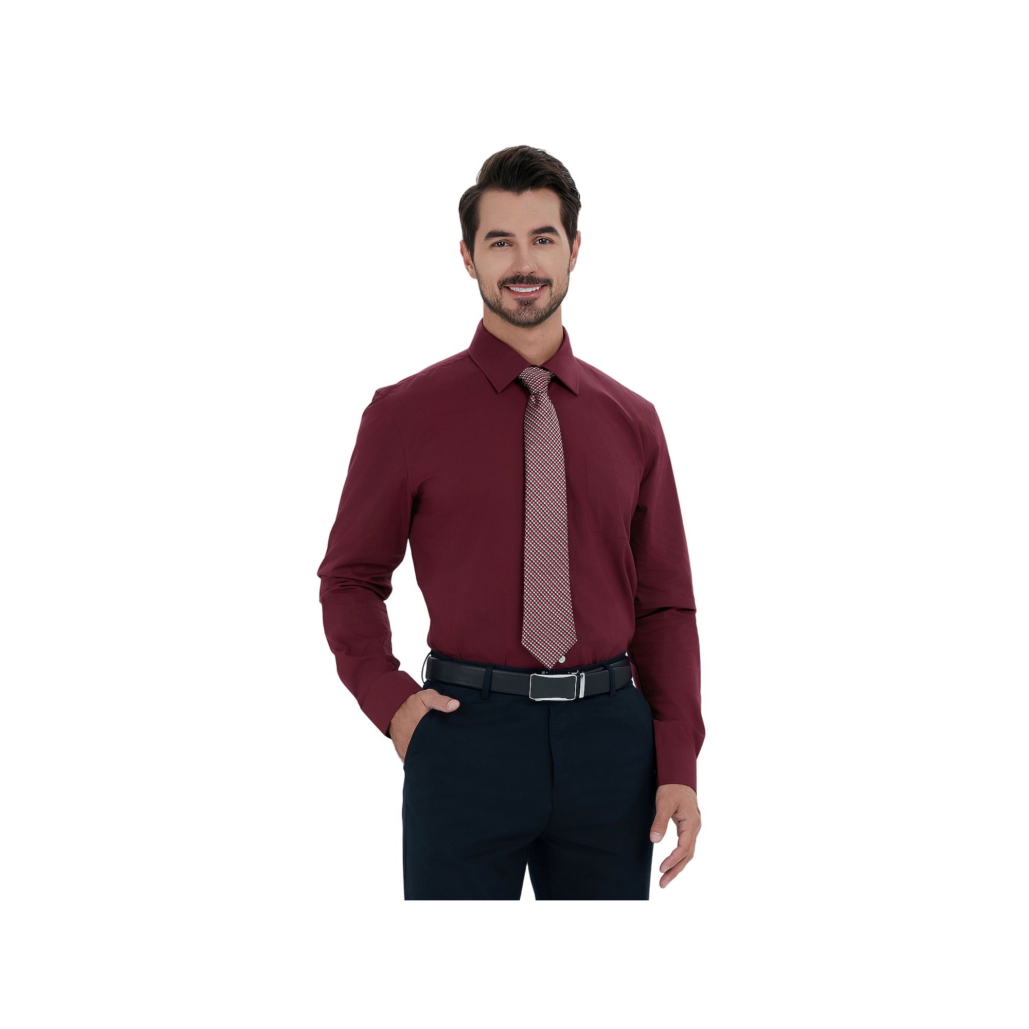 Mens Bespoke Classic-Fit Dress Shirt & Tie Set, Size: Medium-32/33, Red