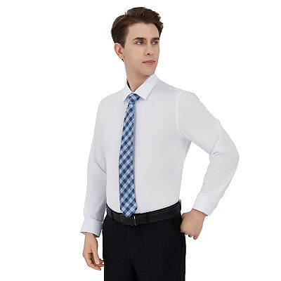 Short Sleeve Button Fitted Suit Shirts Men's Bespoke Slim-Fit Dress Shirt  Tie Set, Size: Medium-32/33, Black