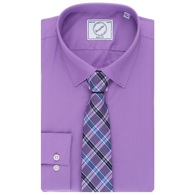 slim fit dress slacks Men's End-On-End Woodward Shirt in Purple, Size XL by Greyson Clothiers