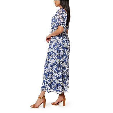 Juniors' WallFlower Pleated Bodice Puff Sleeve Maxi Dress