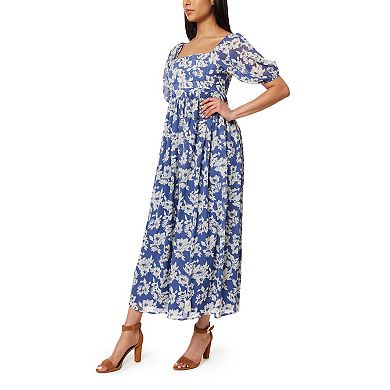 Juniors' WallFlower Pleated Bodice Puff Sleeve Maxi Dress