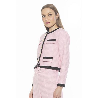 Women's ALEXIA ADMOR Rose Tweed Crewneck 3/4” Sleeve Jacket