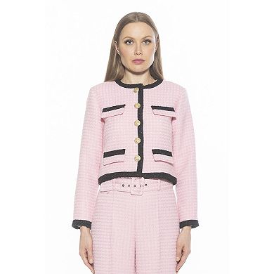 Women's ALEXIA ADMOR Rose Tweed Crewneck 3/4” Sleeve Jacket