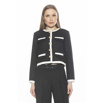 Women's ALEXIA ADMOR Rose Tweed Crewneck 3/4” Sleeve Jacket
