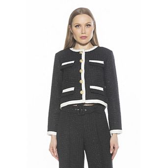 Women's ALEXIA ADMOR Rose Tweed Crewneck 3/4” Sleeve Jacket