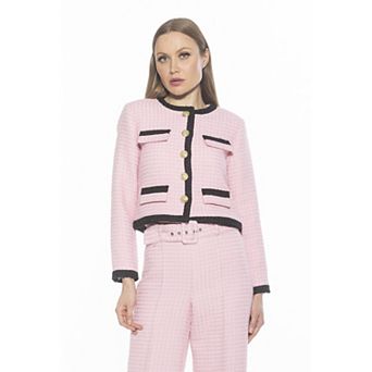 Women's ALEXIA ADMOR Rose Tweed Crewneck 3/4” Sleeve Jacket