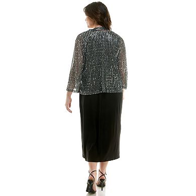 Plus Size Luxology Twofer Midi Dress & Cardigan Set with Necklace