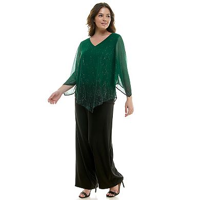 Plus Size Luxology 2-Piece V-Neck Poncho & Straight Leg Pants Set