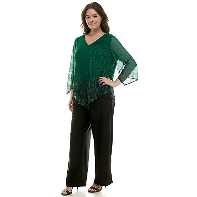 Plus Size Luxology 2-Piece V-Neck Poncho & Straight Leg Pants Set
