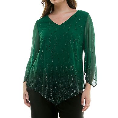 Plus Size Luxology 2-Piece V-Neck Poncho & Straight Leg Pants Set