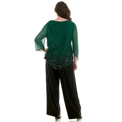 Plus Size Luxology 2-Piece V-Neck Poncho & Straight Leg Pants Set