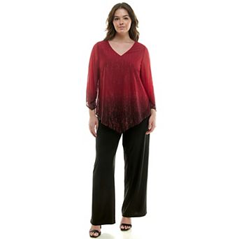 Plus Size Luxology 2 pc V-Neck Poncho & Straight Leg Pants Set