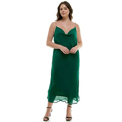 green slip dress plus size MARAYA Plus Size Green Rhinestone Mesh Long Sleeve Mini Feather Dress With Slip Dress 6 US women's numeric / White AB