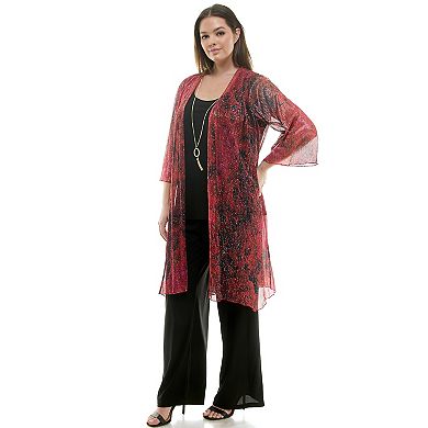 Plus Size Luxology 3-Piece Shimmer Cardigan, Tank Top & Straight Leg Pants Set