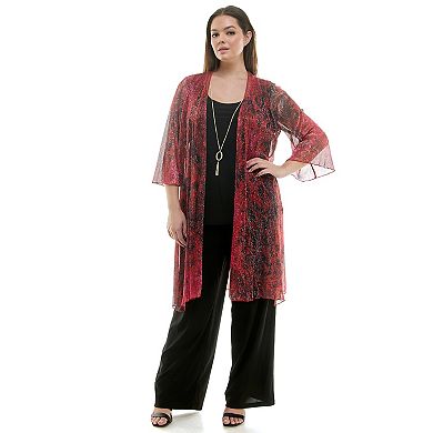 Plus Size Luxology 3-Piece Shimmer Cardigan, Tank Top & Straight Leg Pants Set