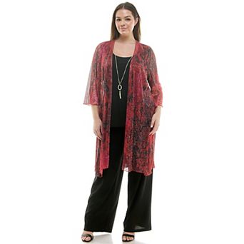 Plus Size Luxology 3 pc Shimmer Cardigan, Tank Top & Straight Leg Pants Set