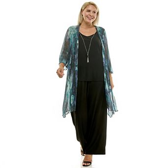 Plus Size Luxology 3 pc Shimmer Cardigan, Tank Top & Straight Leg Pants Set
