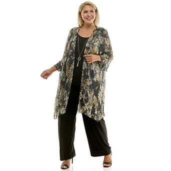 Plus Size Luxology 3 pc Shimmer Cardigan, Tank Top & Straight Leg Pants Set