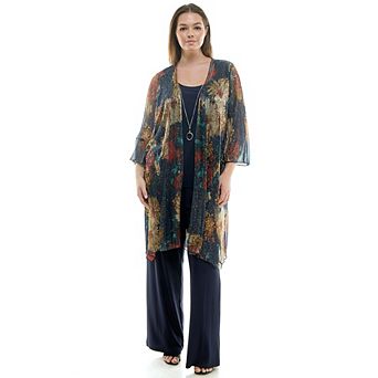 Plus Size Luxology 3 pc Shimmer Cardigan, Tank Top & Straight Leg Pants Set