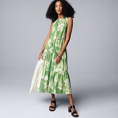 Petite Simply Vera Vera Wang Smocked Crosshatch Crepe Dress