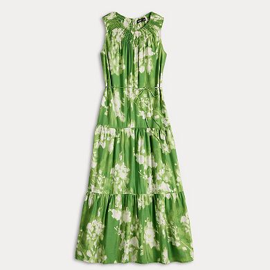 Petite Simply Vera Vera Wang Smocked Crosshatch Crepe Dress