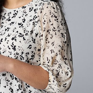 Plus Size Simply Vera Vera Wang Mixed Media 3/4-Sleeve Top