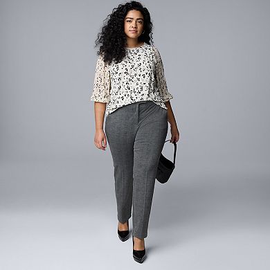 Plus Size Simply Vera Vera Wang Mixed Media 3/4-Sleeve Top