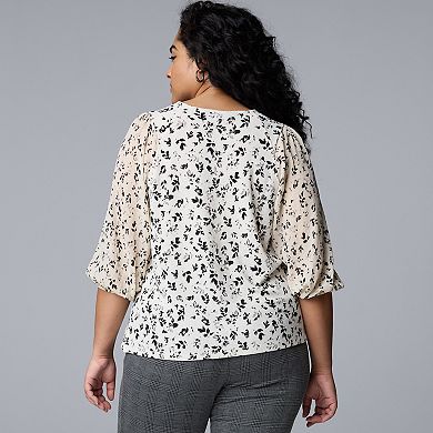 Plus Size Simply Vera Vera Wang Mixed Media 3/4-Sleeve Top